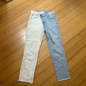 Alice + Olivia Dual-Tone Straight Leg Jeans